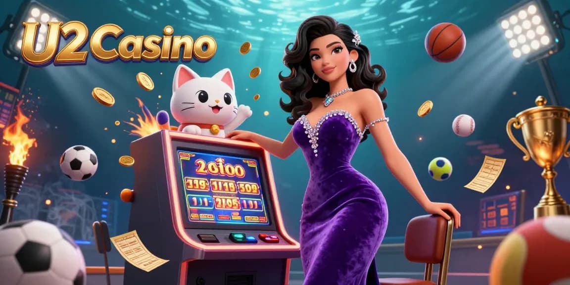 Experience the thrill at U2 Casino with a vibrant scene of jackpots, sports bets, and casino excitement.