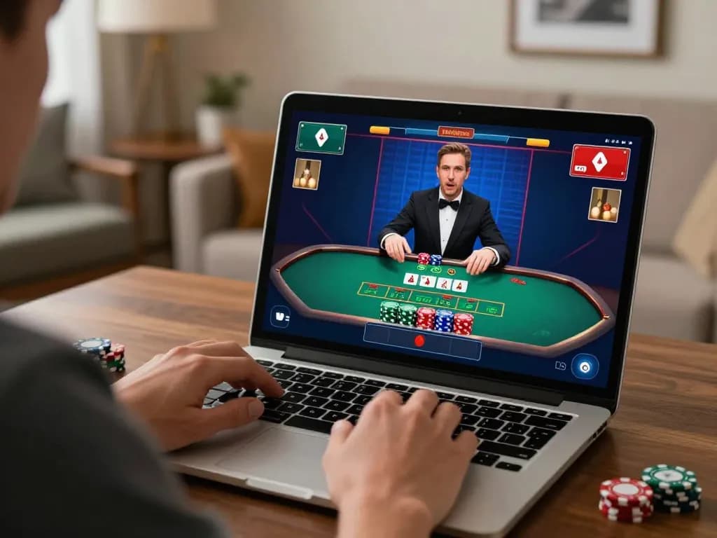 Player enjoying online blackjack with strategic SC88 gameplay on their laptop in a cozy setting