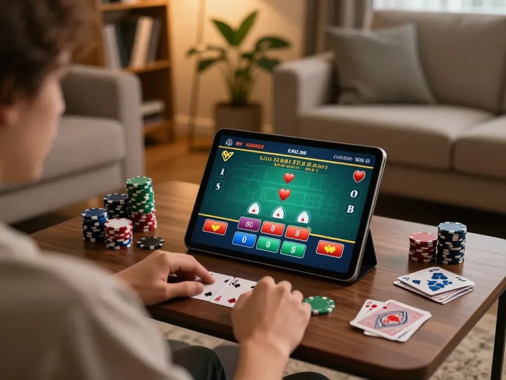 Engaging player using link ggdewa777 on tablet for live blackjack in a cozy setting
