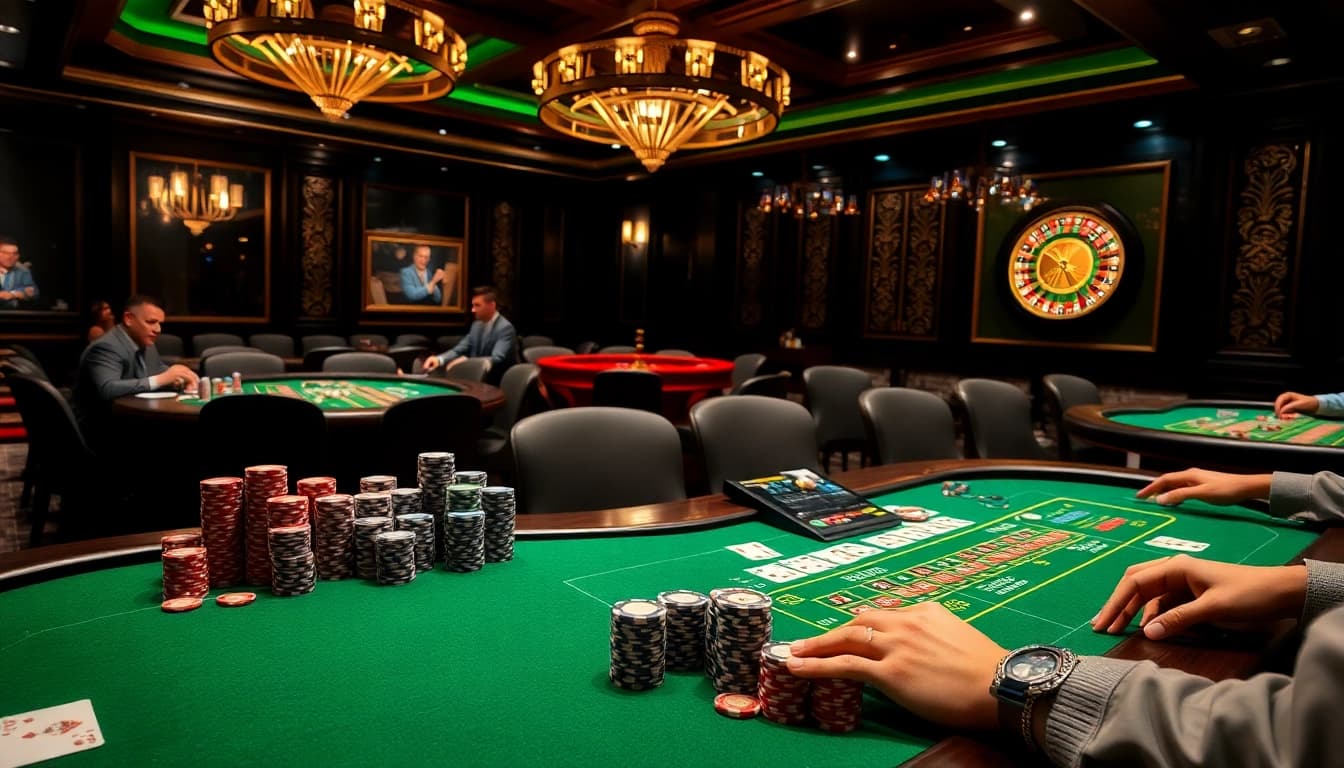 Players engage in high-stakes poker at an upscale casino, featuring asupanjitu-themed decor.