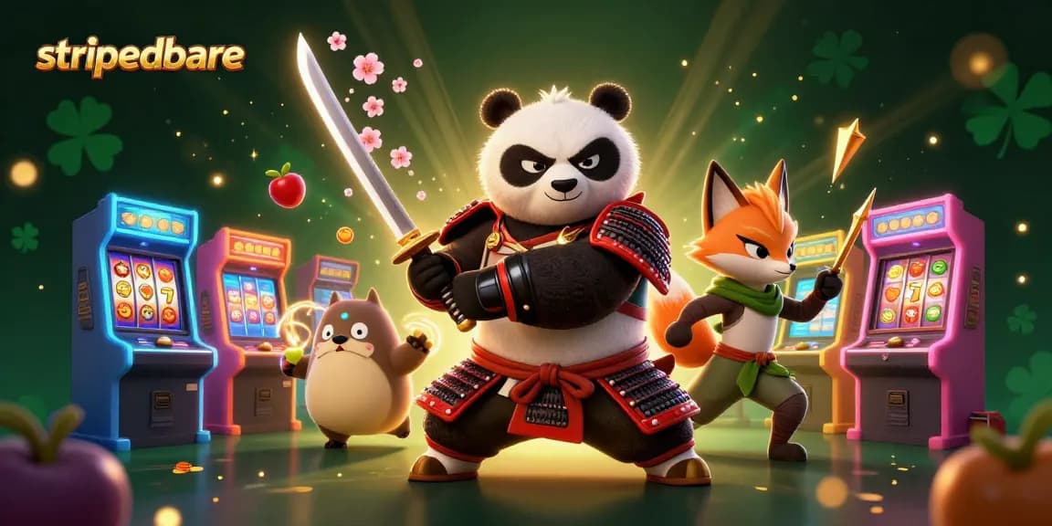 Strippedbare menghadirkan samurai panda dan ninja fox dalam pertarungan seru slot online.