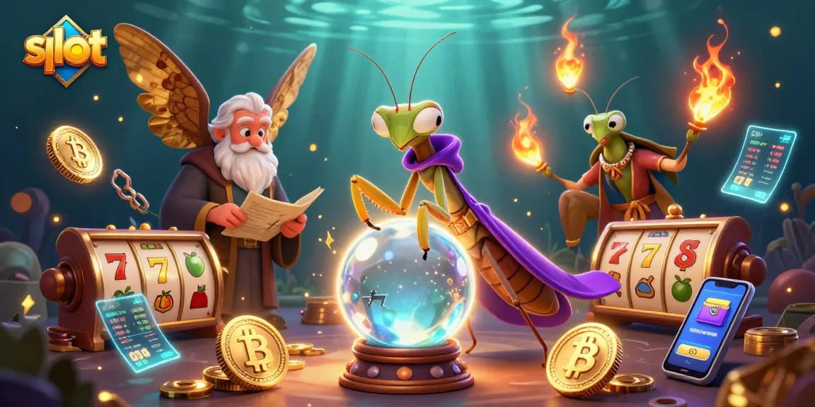 Spin to win with slot machines surrounded by mystical elements in a vibrant casino scene.
