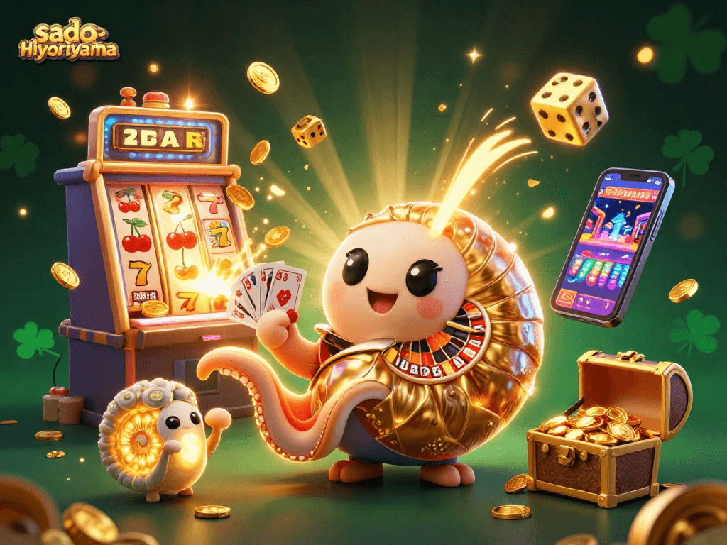 Experience slot wins with sado-hiyoriyama's vibrant casino scene featuring a giant nautilus and jackpot.