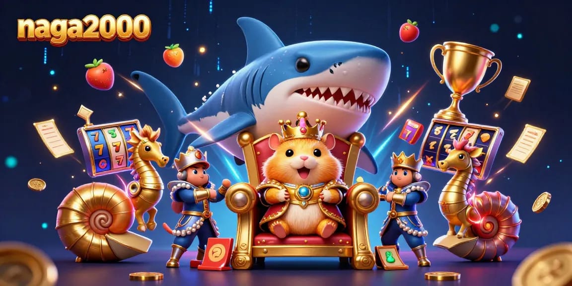 Menangkan slot di naga2000 dengan raja hamster bermahkota karang, dikelilingi elemen kasino yang menarik.