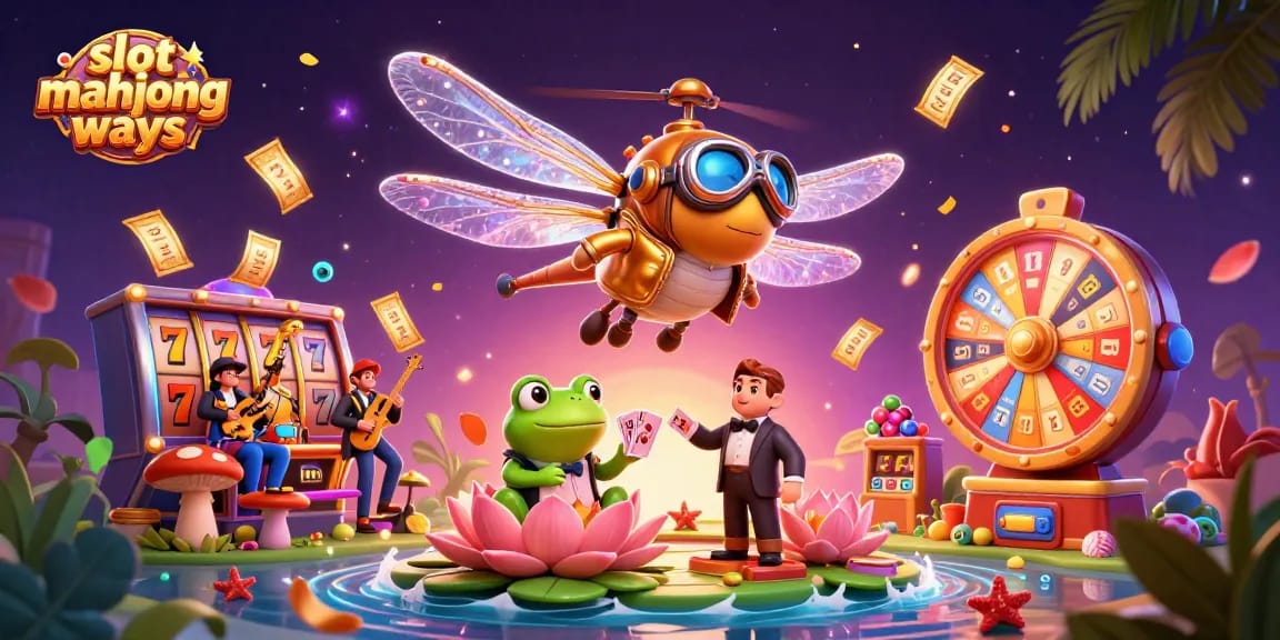 Experience the excitement of slot mahjong ways with vibrant visuals of dragons, croupiers, and colorful lottery elements.