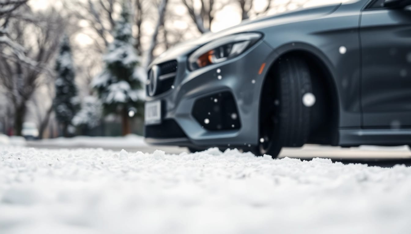 PPF winter road salt protection illustration of a vehicle safeguarded against winter conditions.