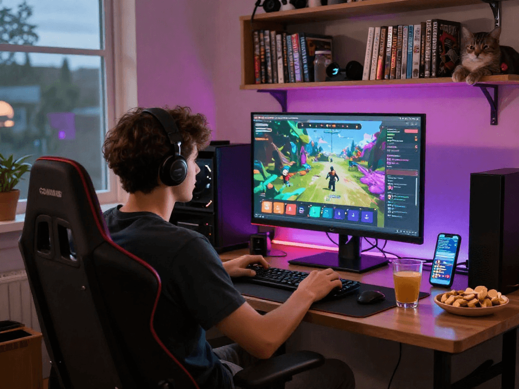 Mind control porn gaming scene with player engaged in browser game and colorful graphics.