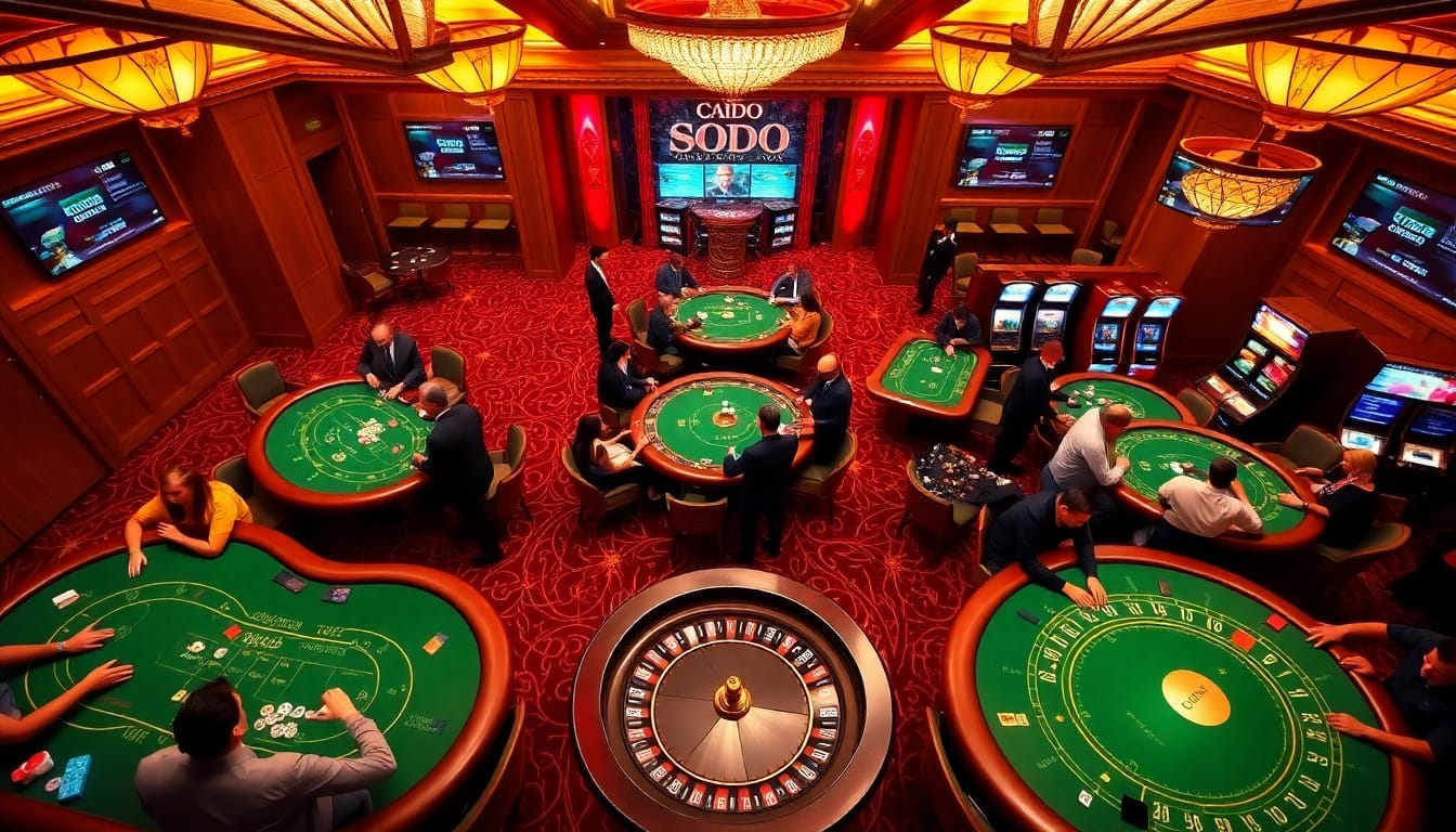 Players enjoying games at SODO CASINO with vibrant tables and colorful chips.