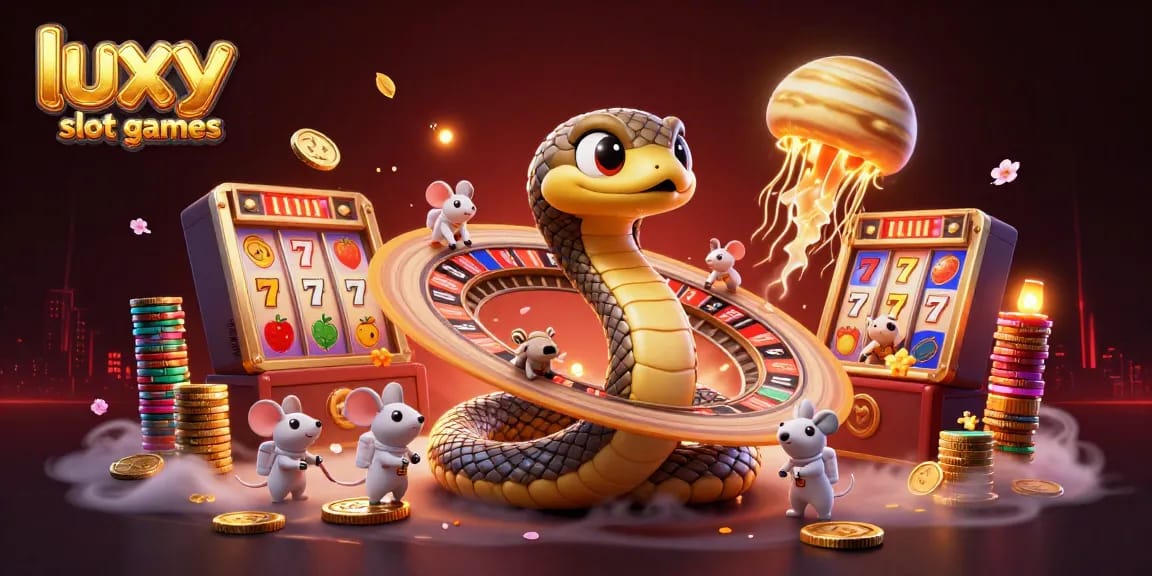 Experience engaging luxy bet slot games in a dynamic cosmic casino illustration with vibrant elements.