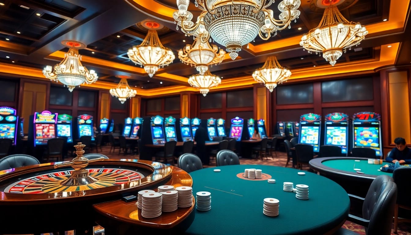 Experience glamorous gaming action at trang chủ 789Win with luxury casino tables and vibrant slot machines.