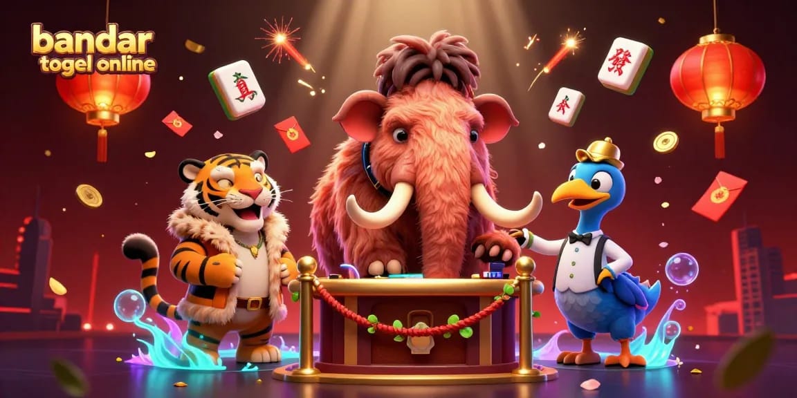 Experience the thrill of bandar togel online with a 3D illustration featuring vibrant characters and casino elements.