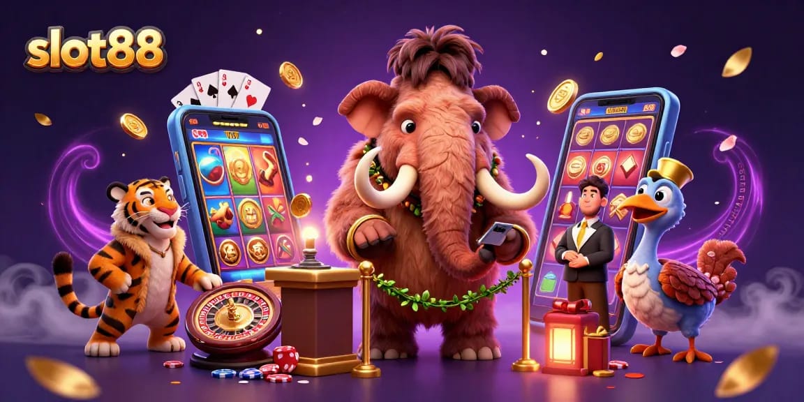 Engage with slot88 casino excitement through a vibrant scene featuring unique 3D characters.