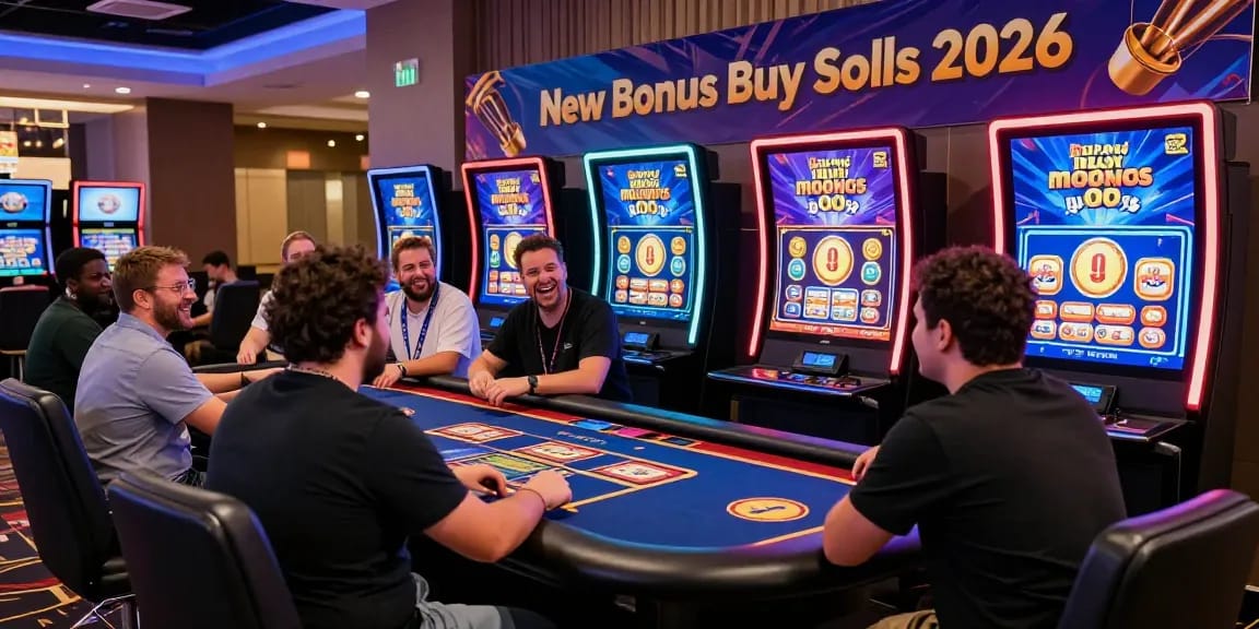 Exciting Bonus Buy Slots gaming scene showcasing players enjoying various options can be found here in a modern casino setting.