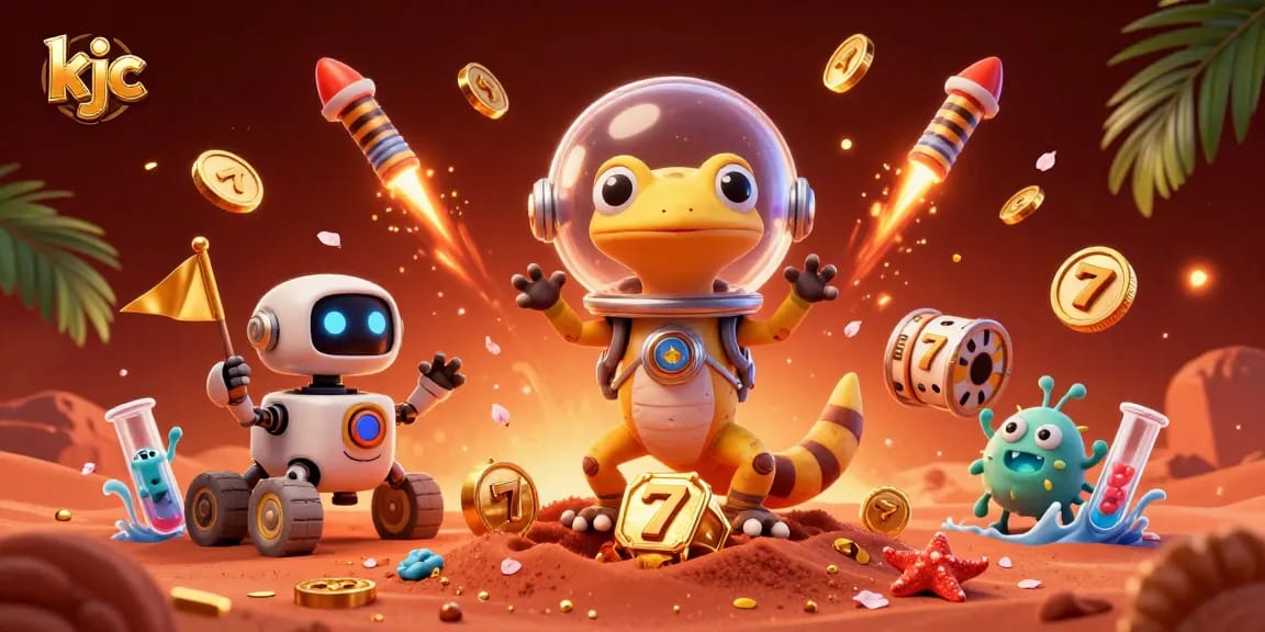 Engage with kjc as a Martian gecko discovers a golden casino amidst dynamic gambling elements.