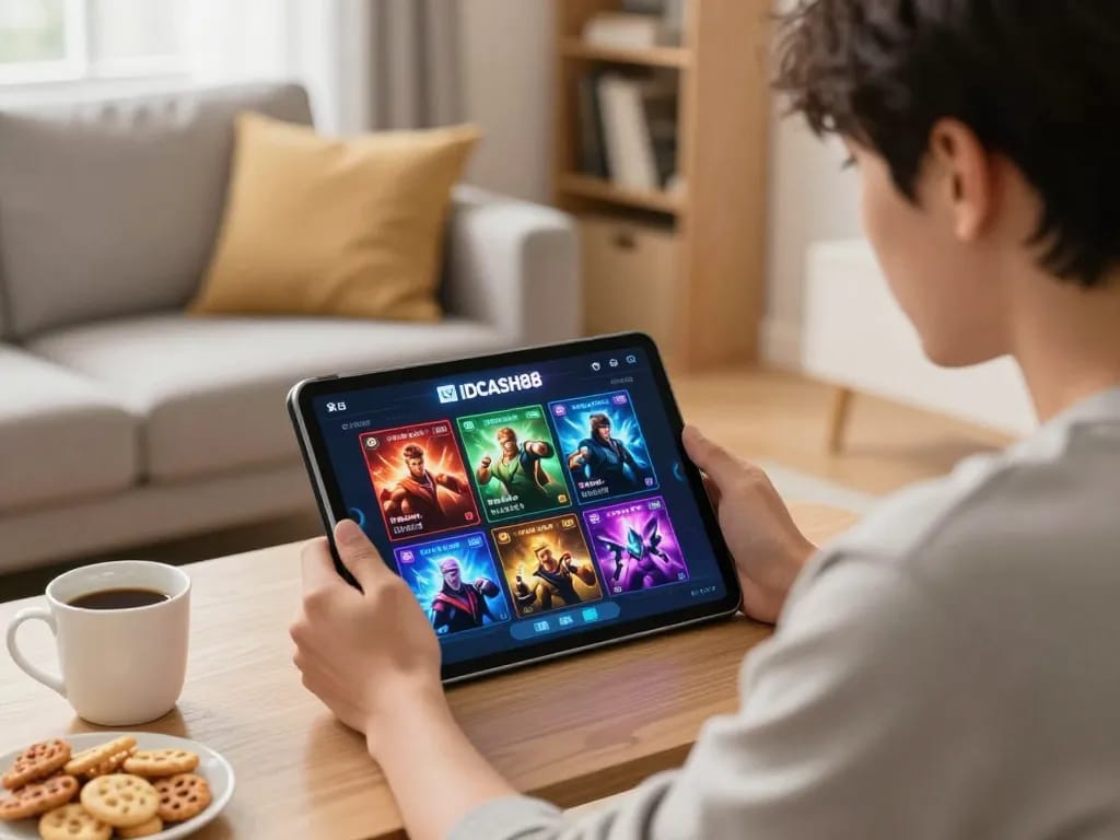 Engaging gameplay on IDCASH88 from a cozy home setup showing interactive games for an enriching experience.