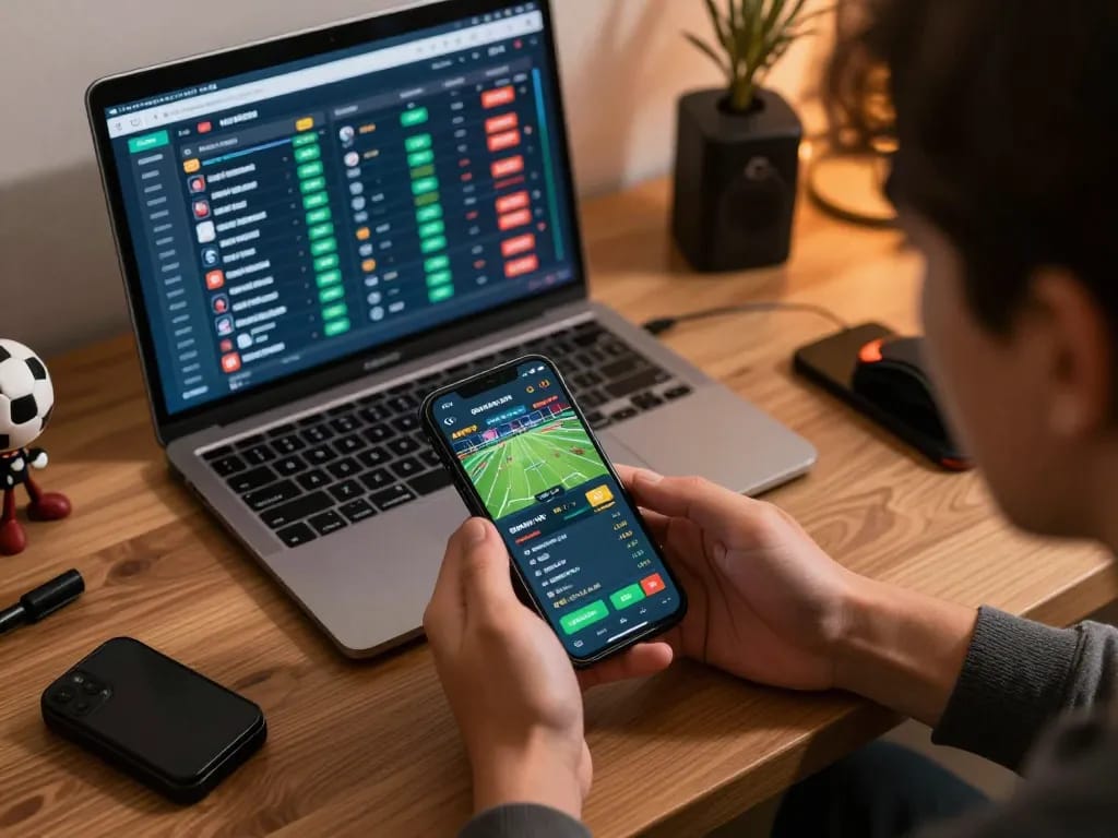 Engaged player using incakoin for mobile sports betting with vibrant screen displaying live odds.