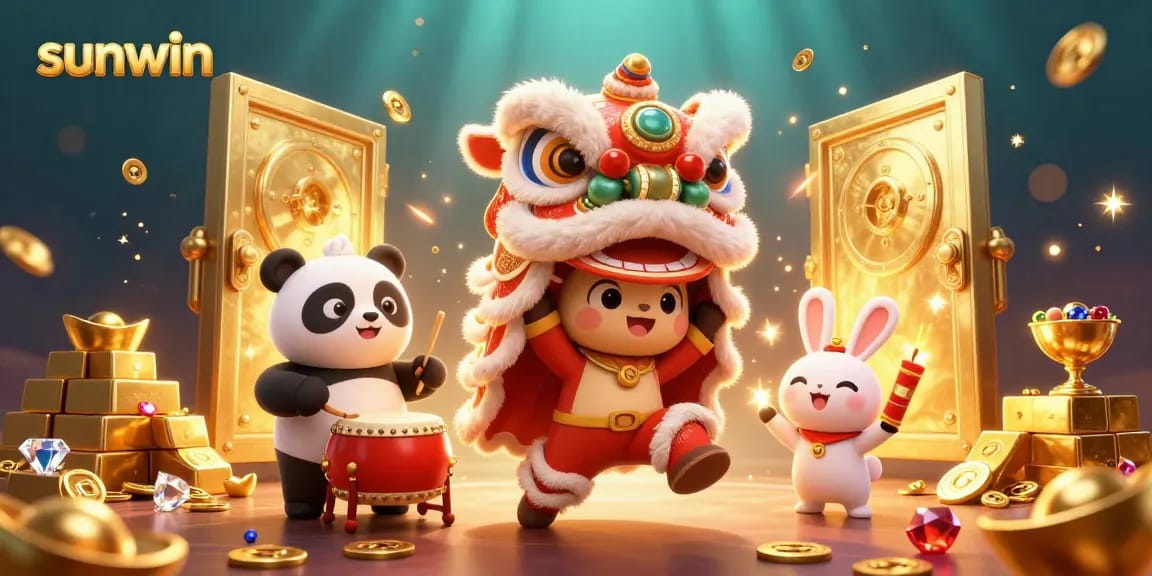 Engage with sunwin's vibrant casino experience through this lively 3D illustration featuring festive characters.