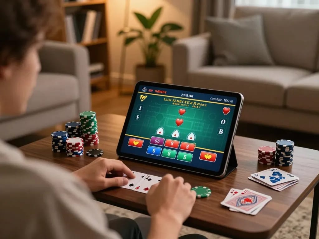 Engaging player using link ggdewa777 on tablet for live blackjack in a cozy setting