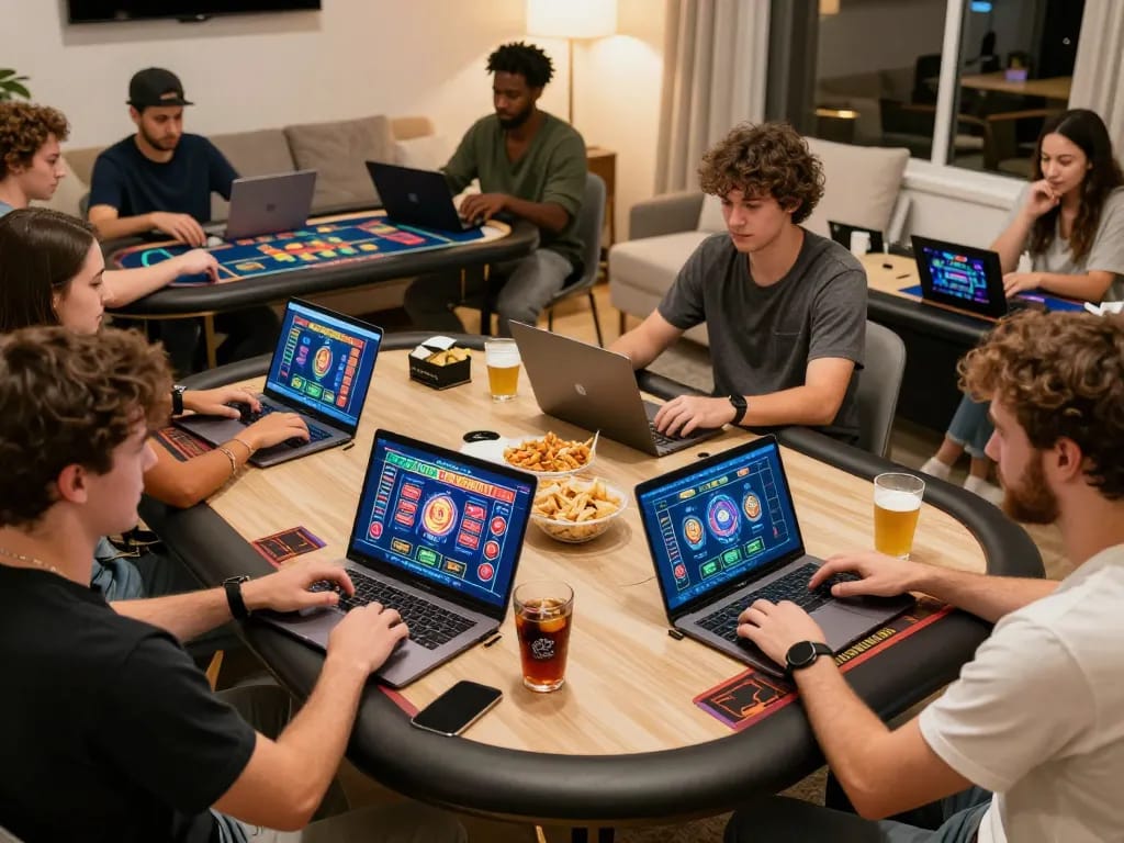 Engaged players enjoying NENG4D slot games on modern devices while relaxing at home