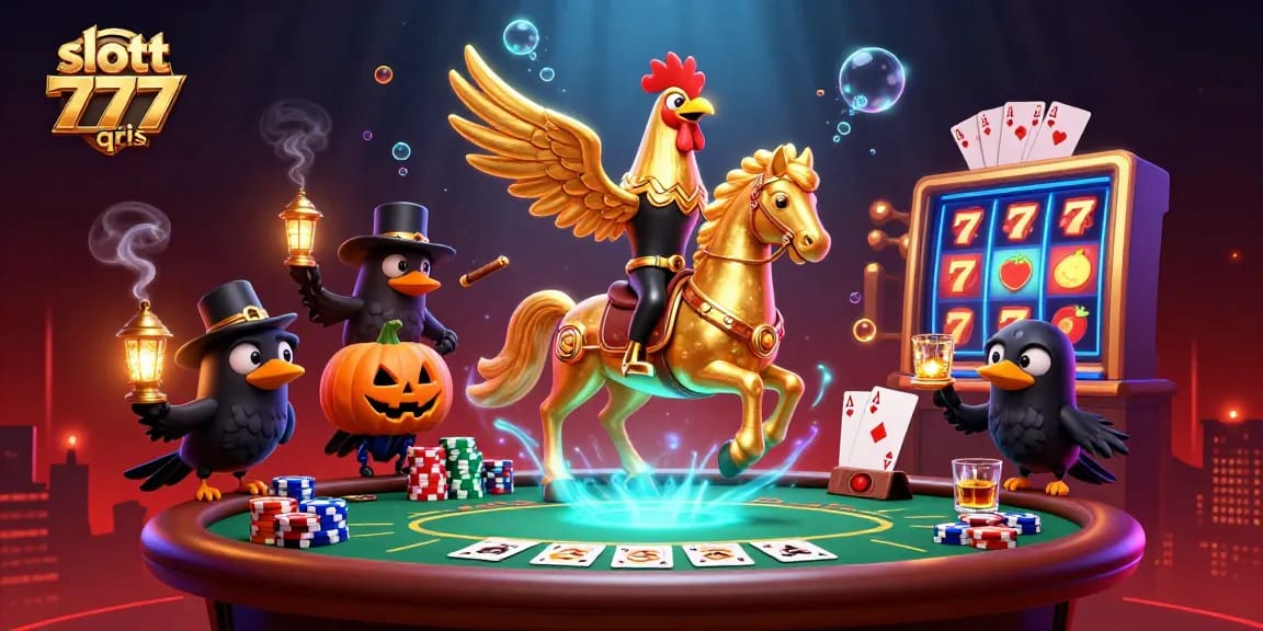 Experience thrilling moments at slott 777 qris with a dynamic casino scene featuring a golden rooster.