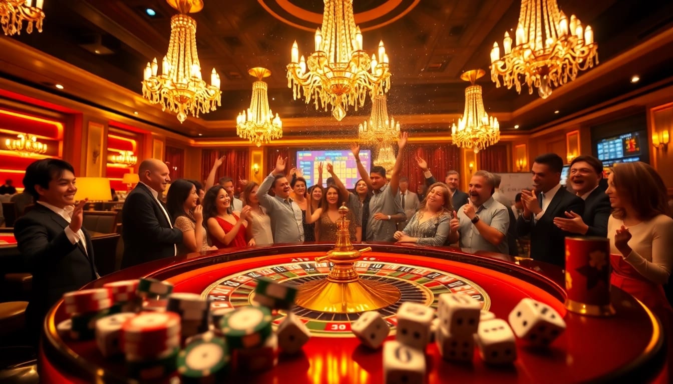 Explosion of a prize-winning lottery celebration at a luxurious casino table.
