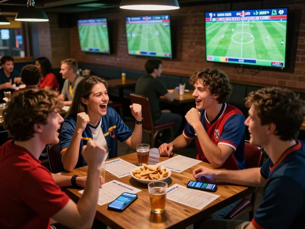 Experiencing judi bola excitement at a sports bar during World Cup 2026 matches with friends.