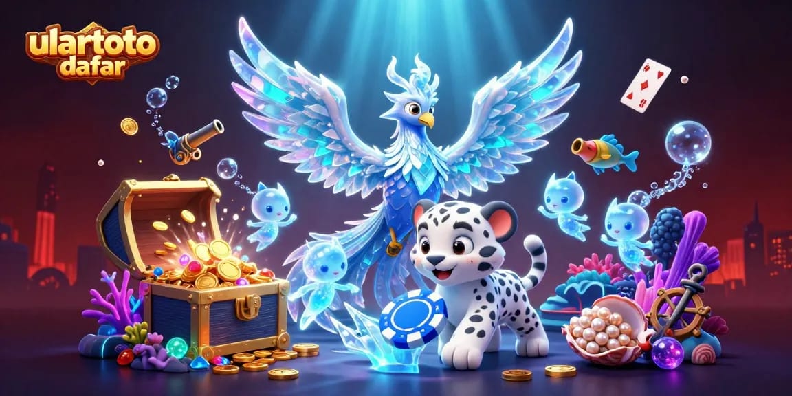 Experience the excitement of ulartoto daftar with an engaging 3D illustration depicting players, casino themes, and gaming action.