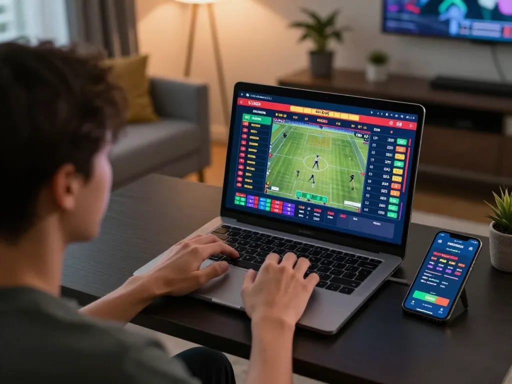 Engaged player using TG88 platform for dynamic online betting experience, showcasing sports updates and live odds