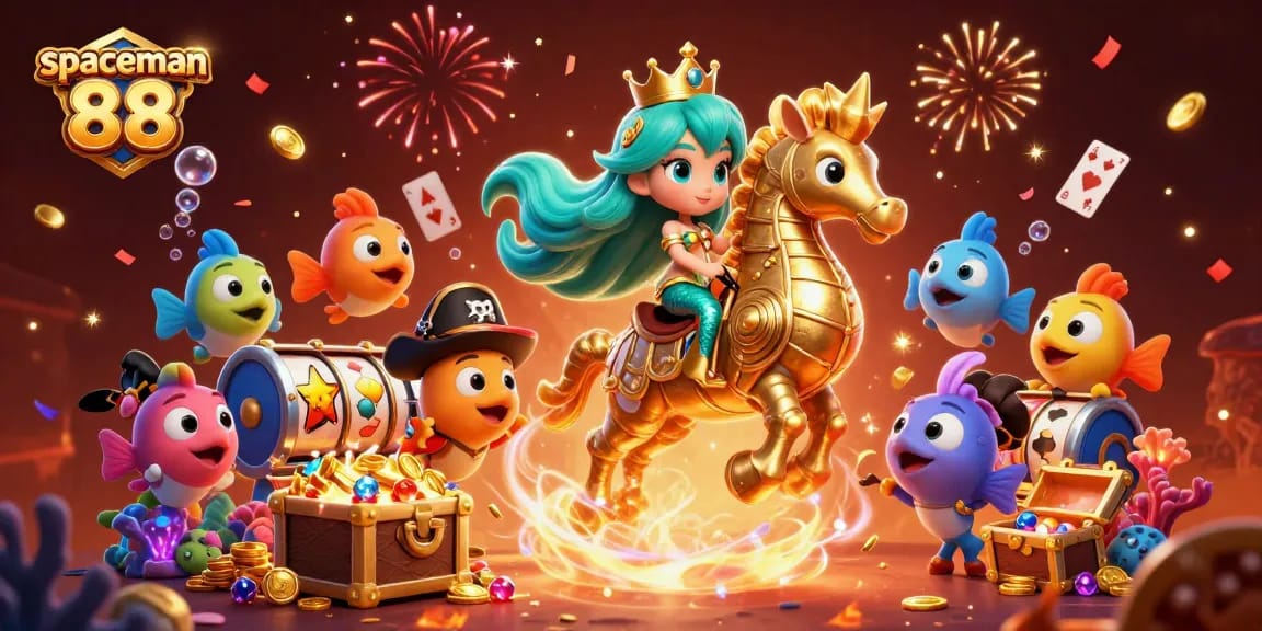 Experience excitement with spaceman 88 in this vibrant casino-themed underwater adventure.