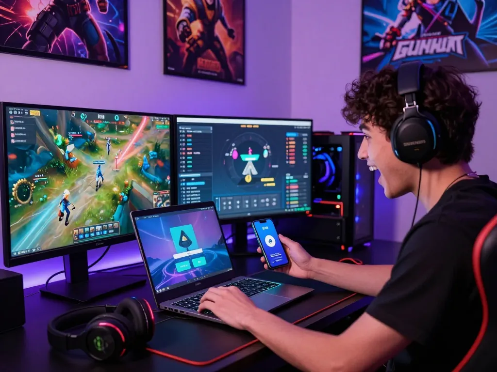 Setting up the Sunwin app to enhance gaming experience, featuring vibrant graphics and gaming setup.