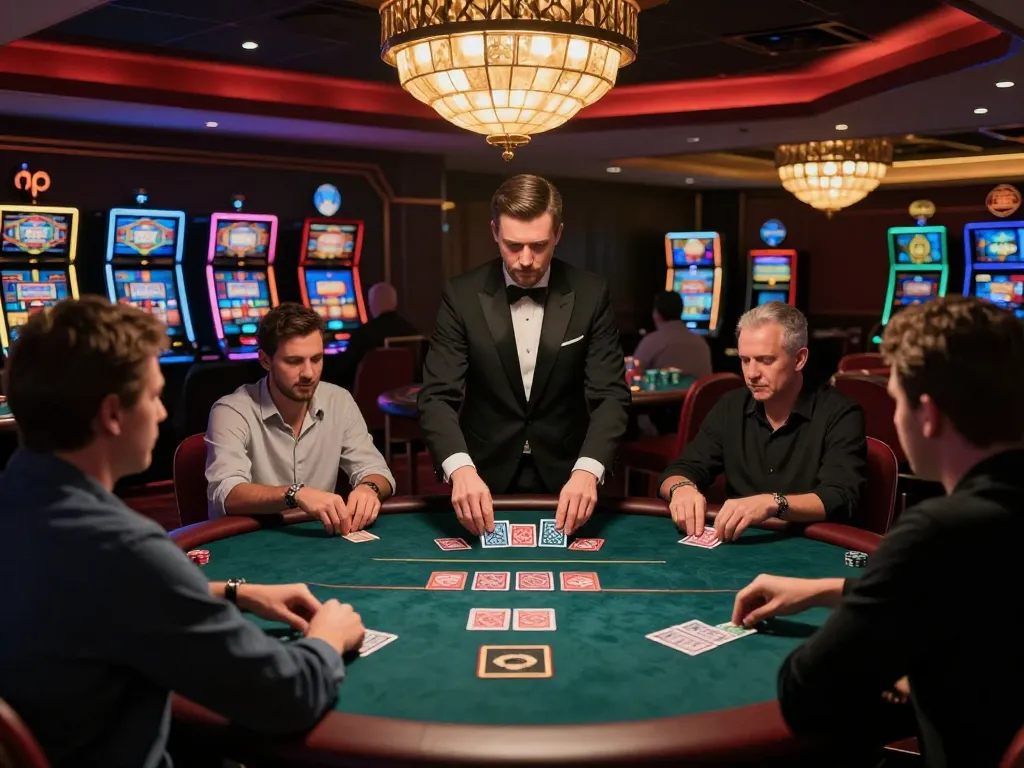 N188 players engaging in a high-stakes poker game, showcasing luxury and excitement in the casino atmosphere