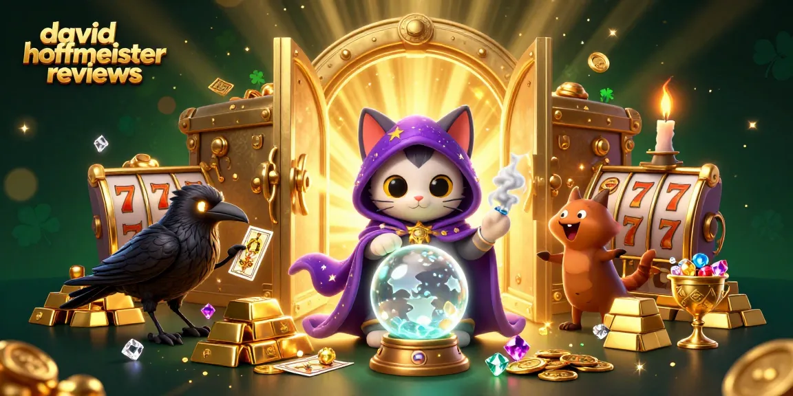 Engaging illustration of casino themes highlighting david hoffmeister reviews with magical elements and vibrant graphics.