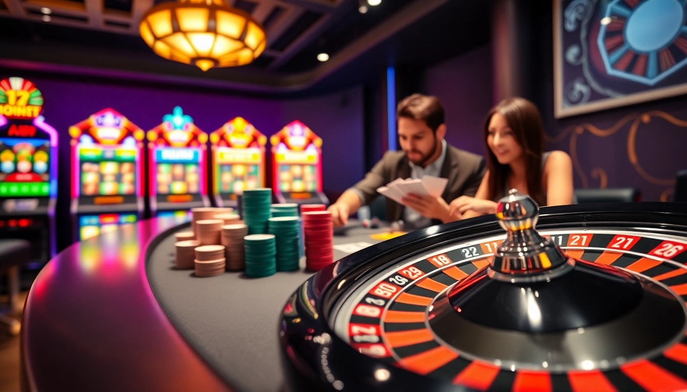 Experience the thrill of สมัคร MK8 at a vibrant casino table with chips and roulette wheel.