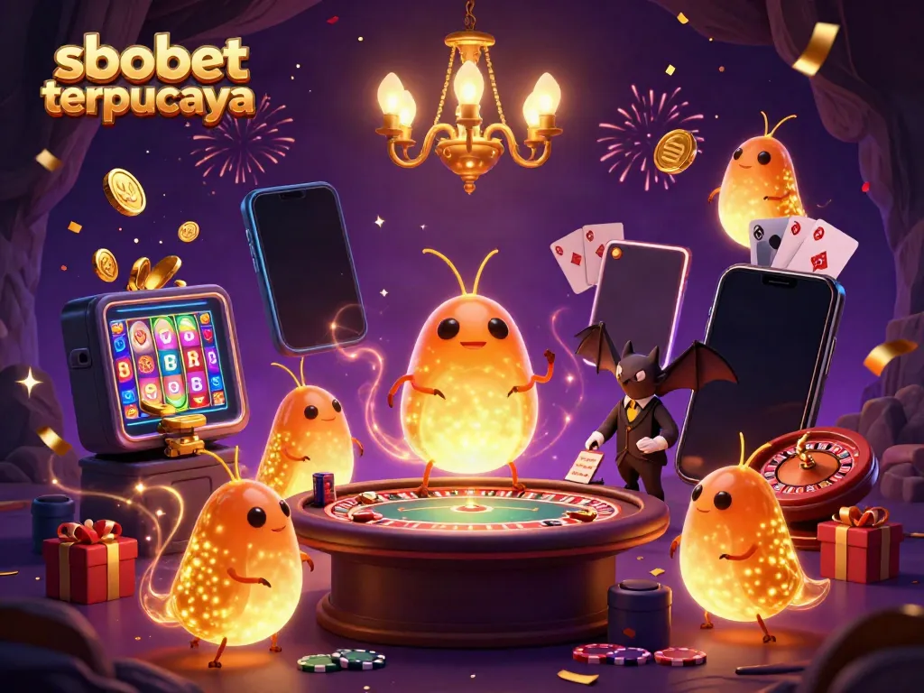 Engage in thrilling gaming with sbobet terpercaya illuminated by bioluminescent glowworms in a vibrant casino.