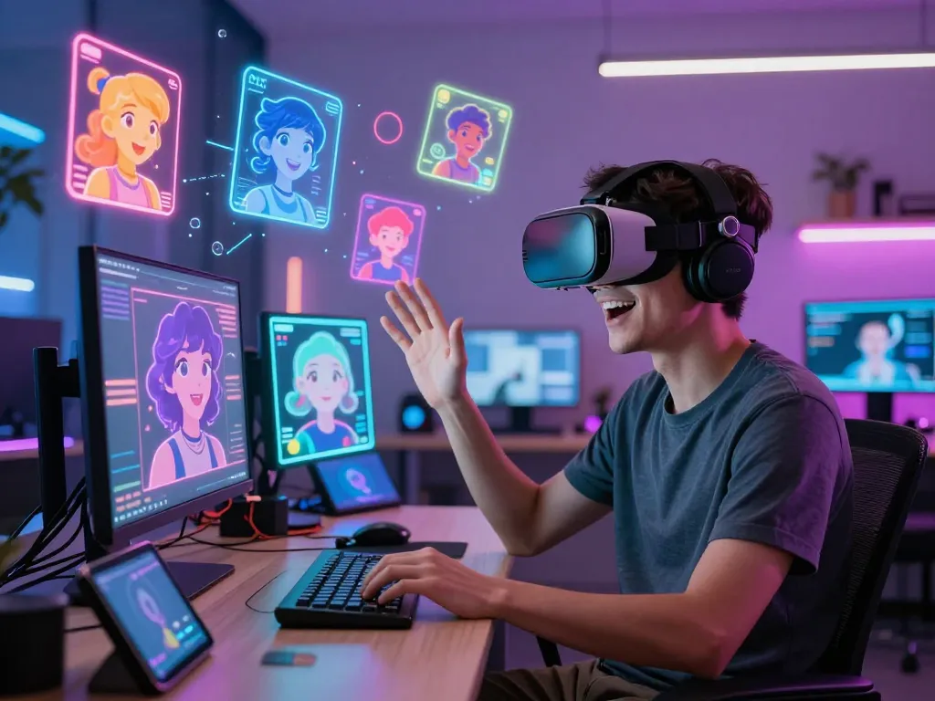 Engaging with NSFW AI characters in a vibrant virtual space showcasing technology and creativity.