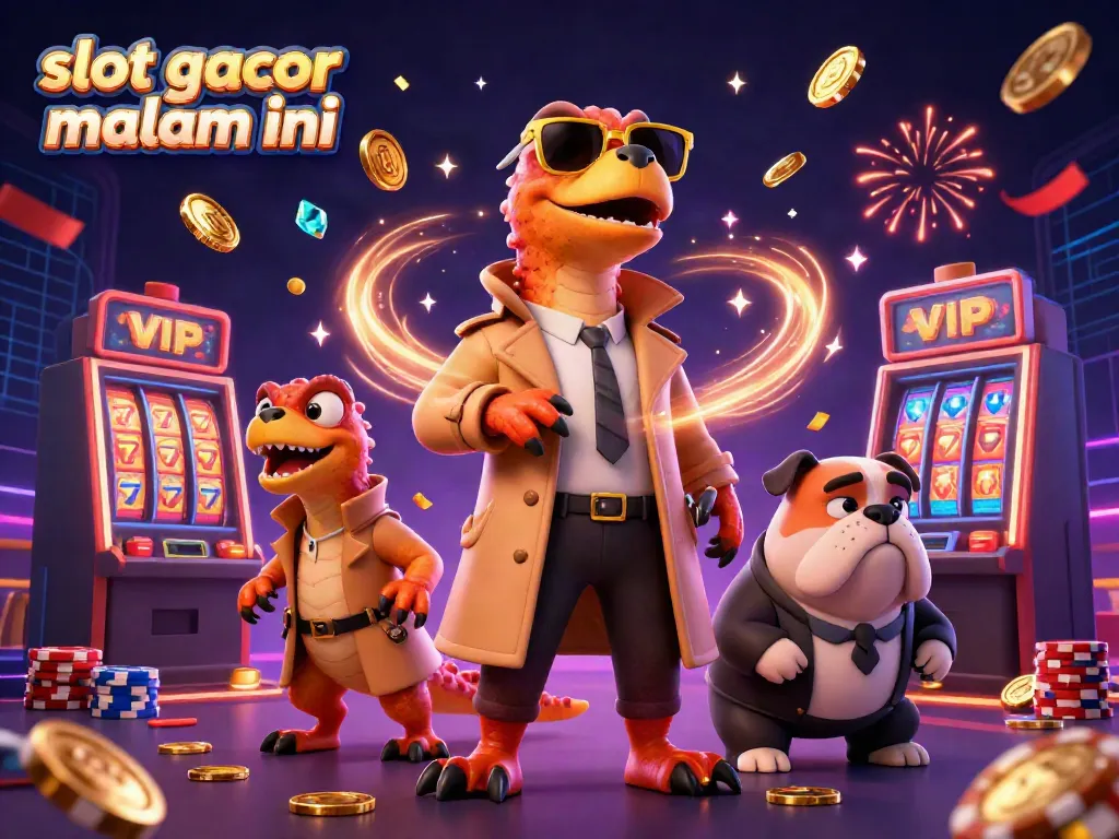 Gambar slot gacor malam ini dengan raptor dan bulldog di lounge kasino.