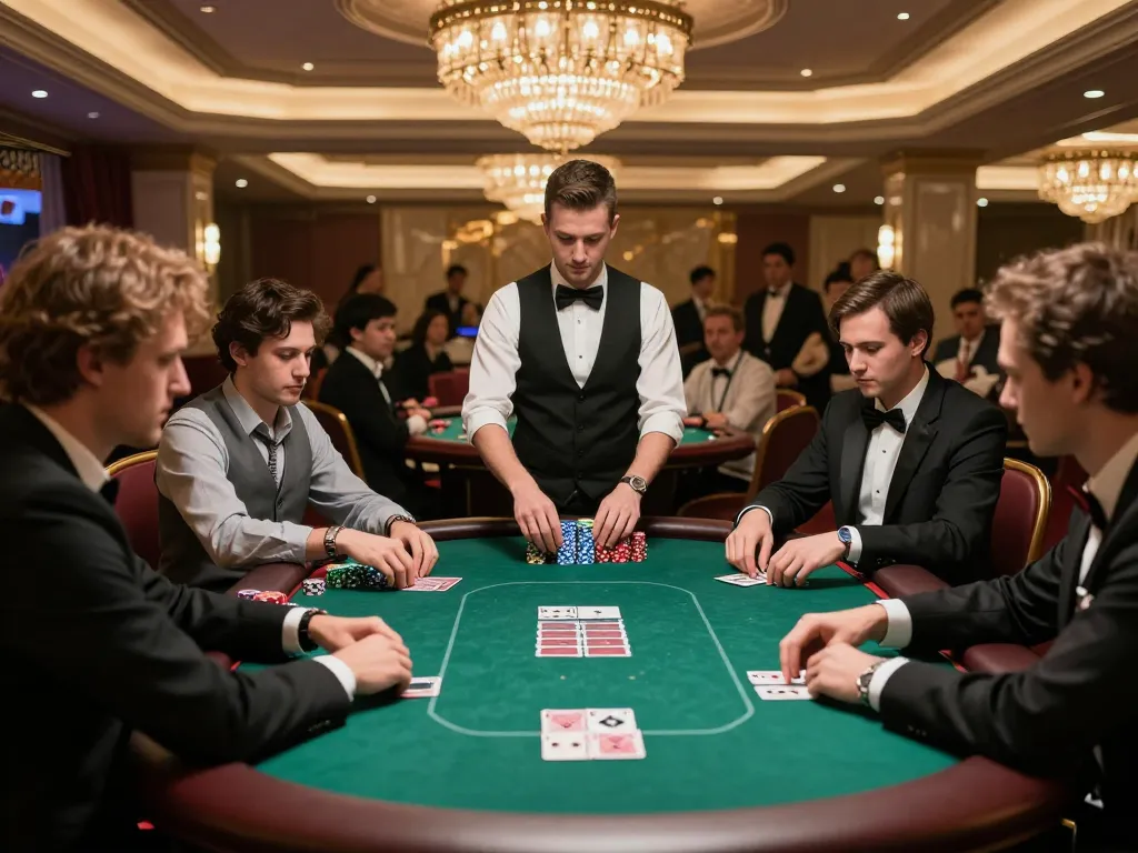 Competitive poker players engaged in the tg88 game, showcasing strategy and excitement in a luxury setting.