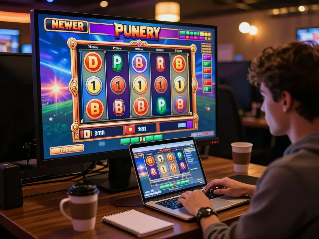 Experience the thrill of link slot gaming as players engage with colorful online interfaces, spinning reels in action.