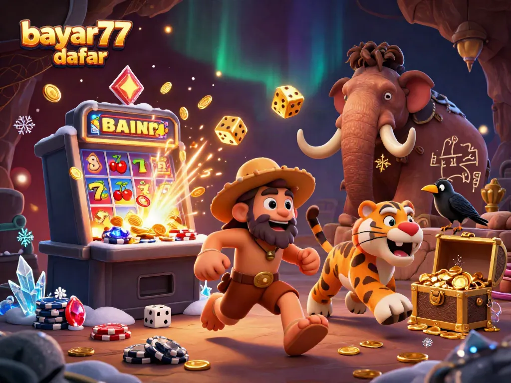 Experience seamless gameplay with bayar77 daftar in this vivid prehistoric casino scene.