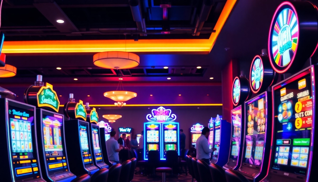 Engaging players enjoying as38 login slot resmi gaming experience with vibrant machines and dramatic lights.