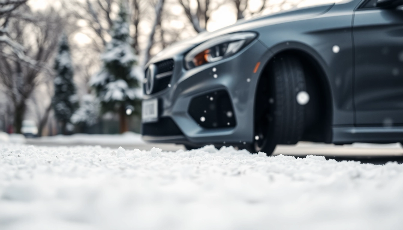 PPF winter road salt protection illustration of a vehicle safeguarded against winter conditions.
