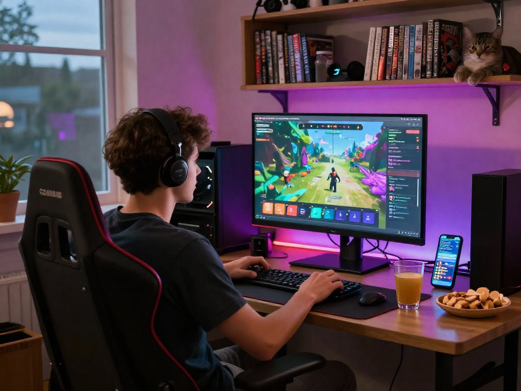 Mind control porn gaming scene with player engaged in browser game and colorful graphics.
