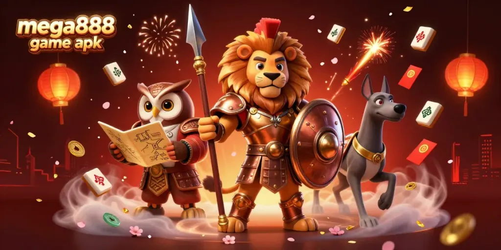 Experience the thrill with mega888 game apk showcased in an action-packed, vibrant 3D illustration.