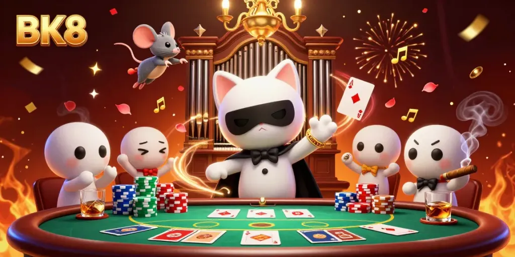 Engage with thrilling BK8 casino gaming experiences highlighted by cartoon characters and vibrant elements.