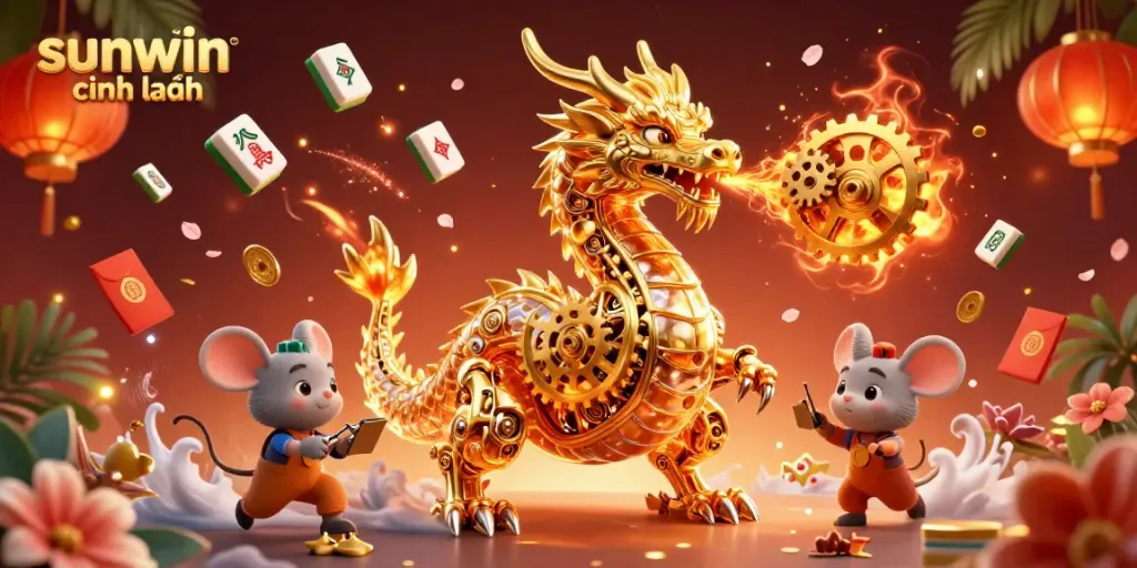 Engage with sunwin chính hãng in a captivating game scene featuring a golden dragon and vibrant casino elements.