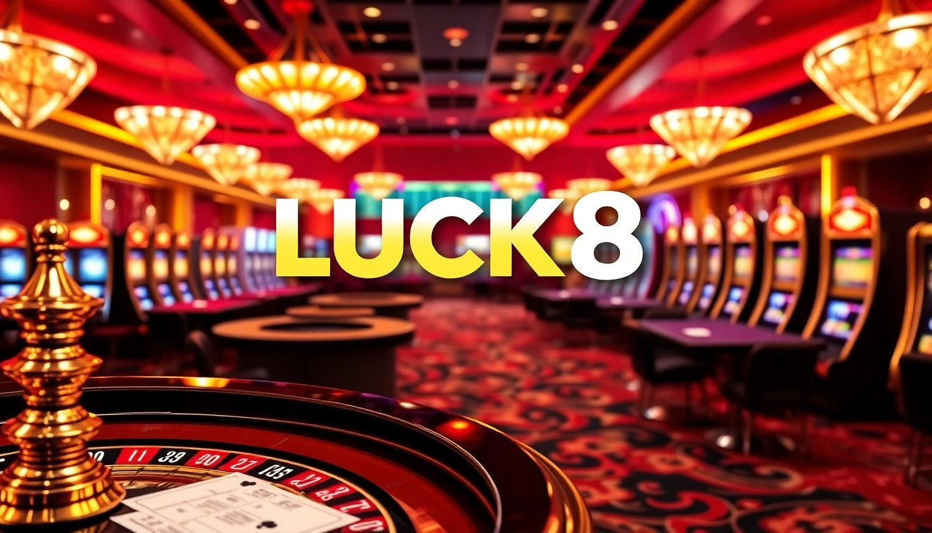 Experience the excitement of LUCK8 with vibrant casino visuals and dynamic gaming elements.
