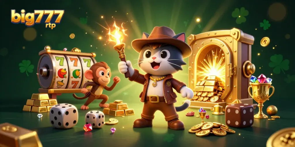 Experience the thrill of big777 rtp with a cartoon cat explorer and treasures of luck in a vibrant casino.