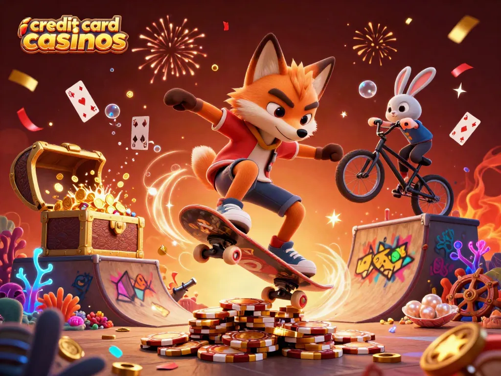 Experience exciting gameplay at credit card casinos with vibrant characters and sparkling treasures.