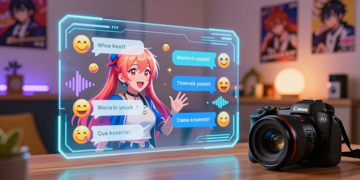 Engaging hentai chat experience with vibrant anime character and interactive holographic interface