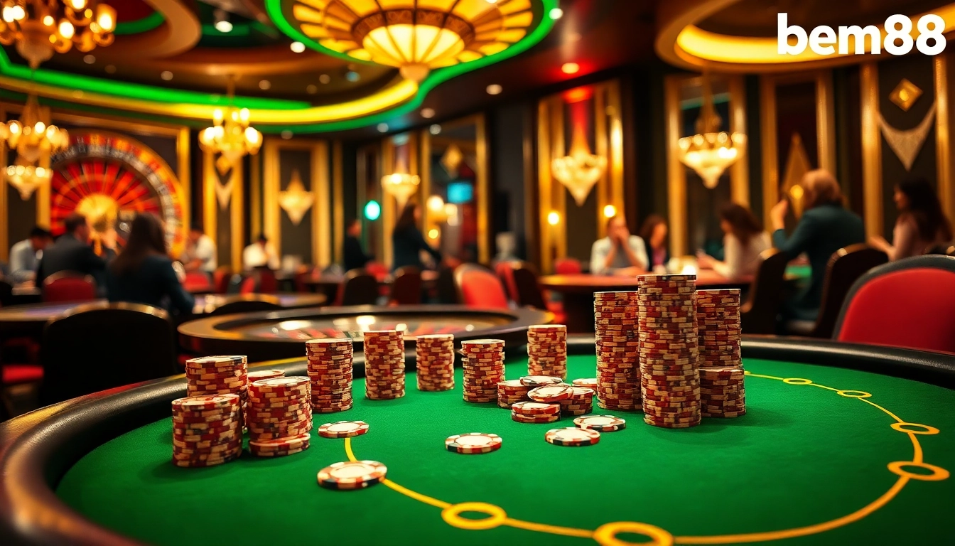 Experience the thrill of bem88 with vibrant casino tables and intense gameplay.